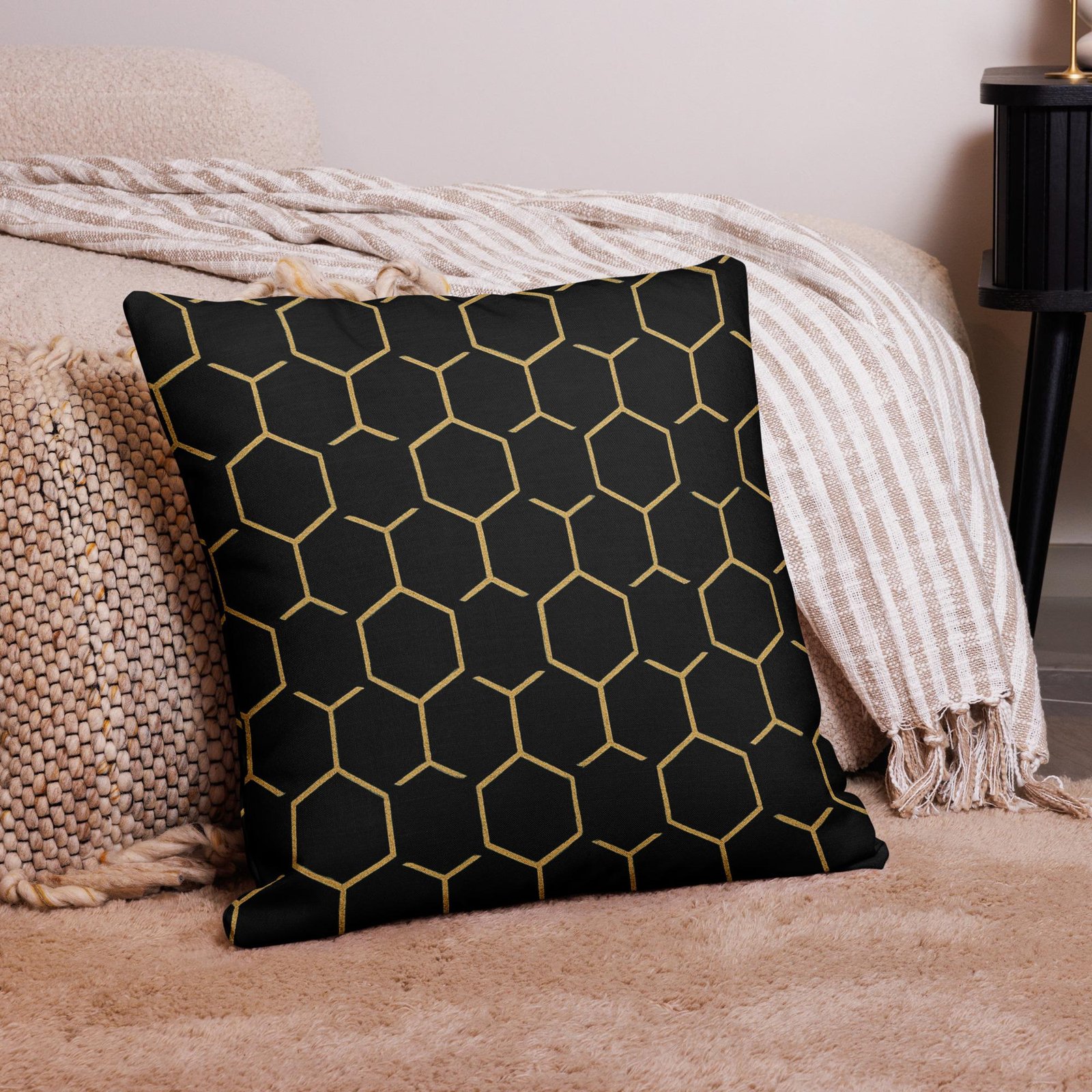 Talishén: Steel Spine Hex Pattern – Premium Pillow – Black & Gold - Image 2