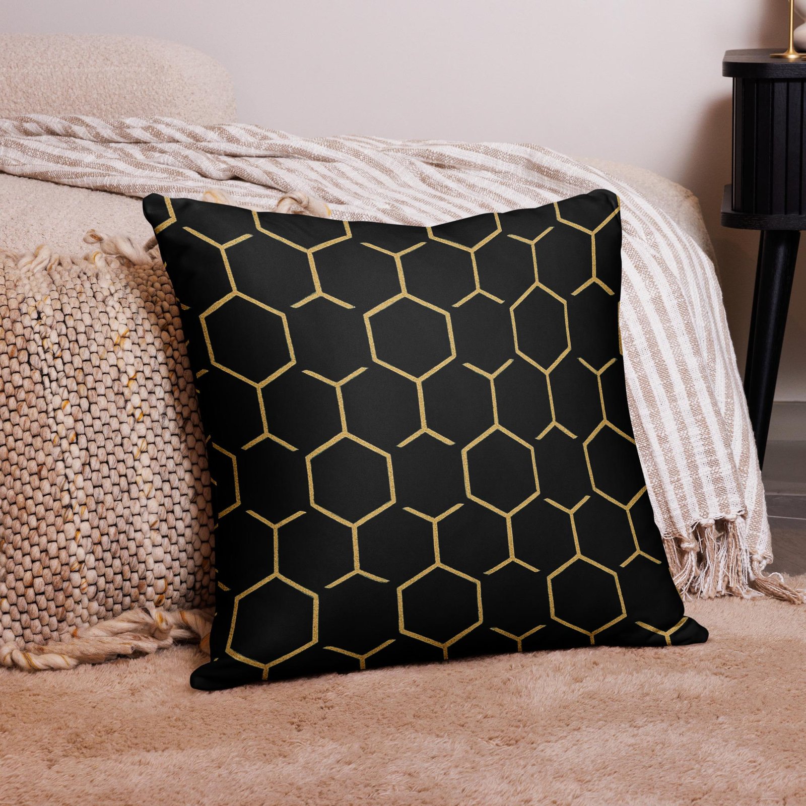Talishén: Steel Spine Hex Pattern – Pillowcase – Black & Gold - Image 3