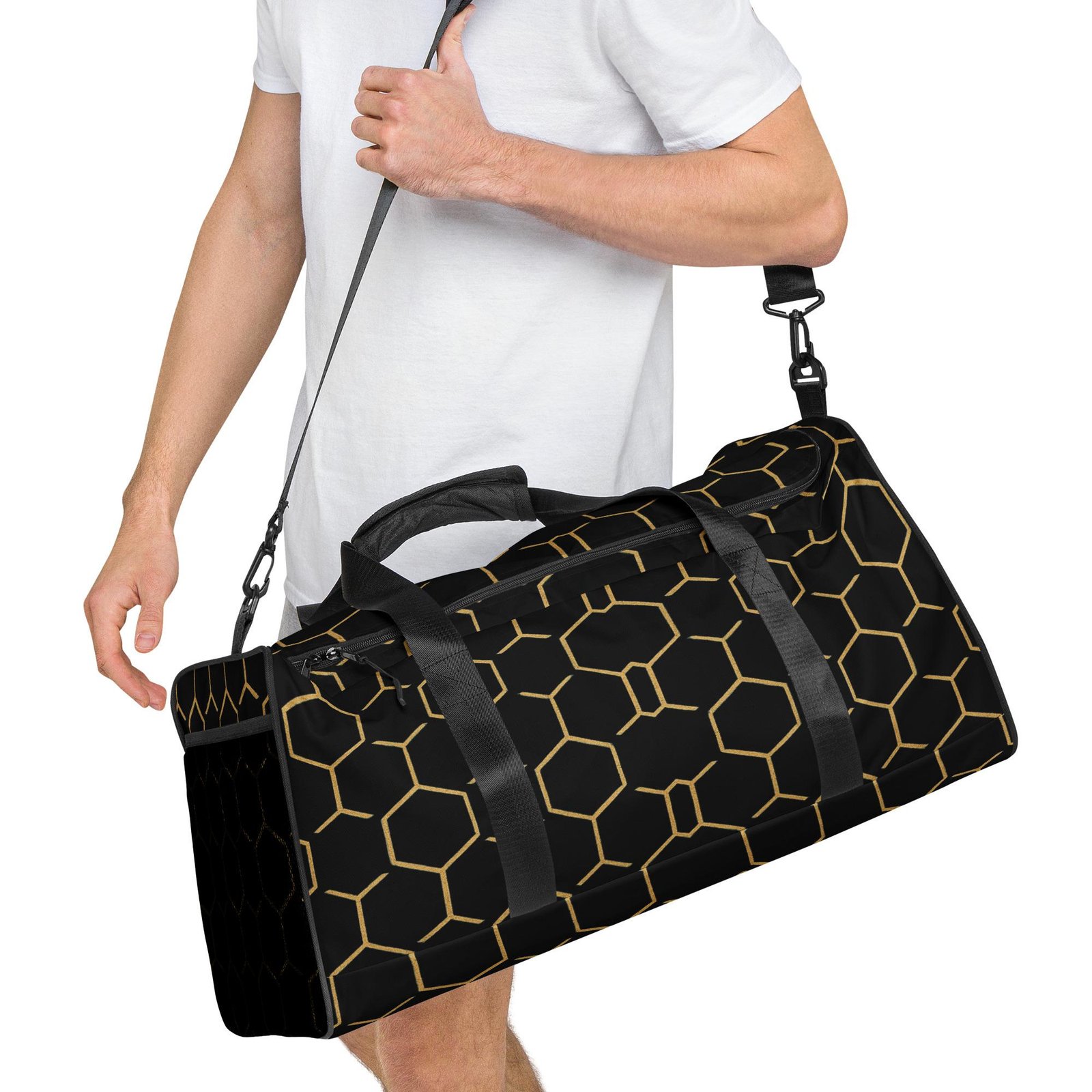 Talishén: Steel Spine Hex Pattern – Duffle Bag – Black & Gold - Image 4