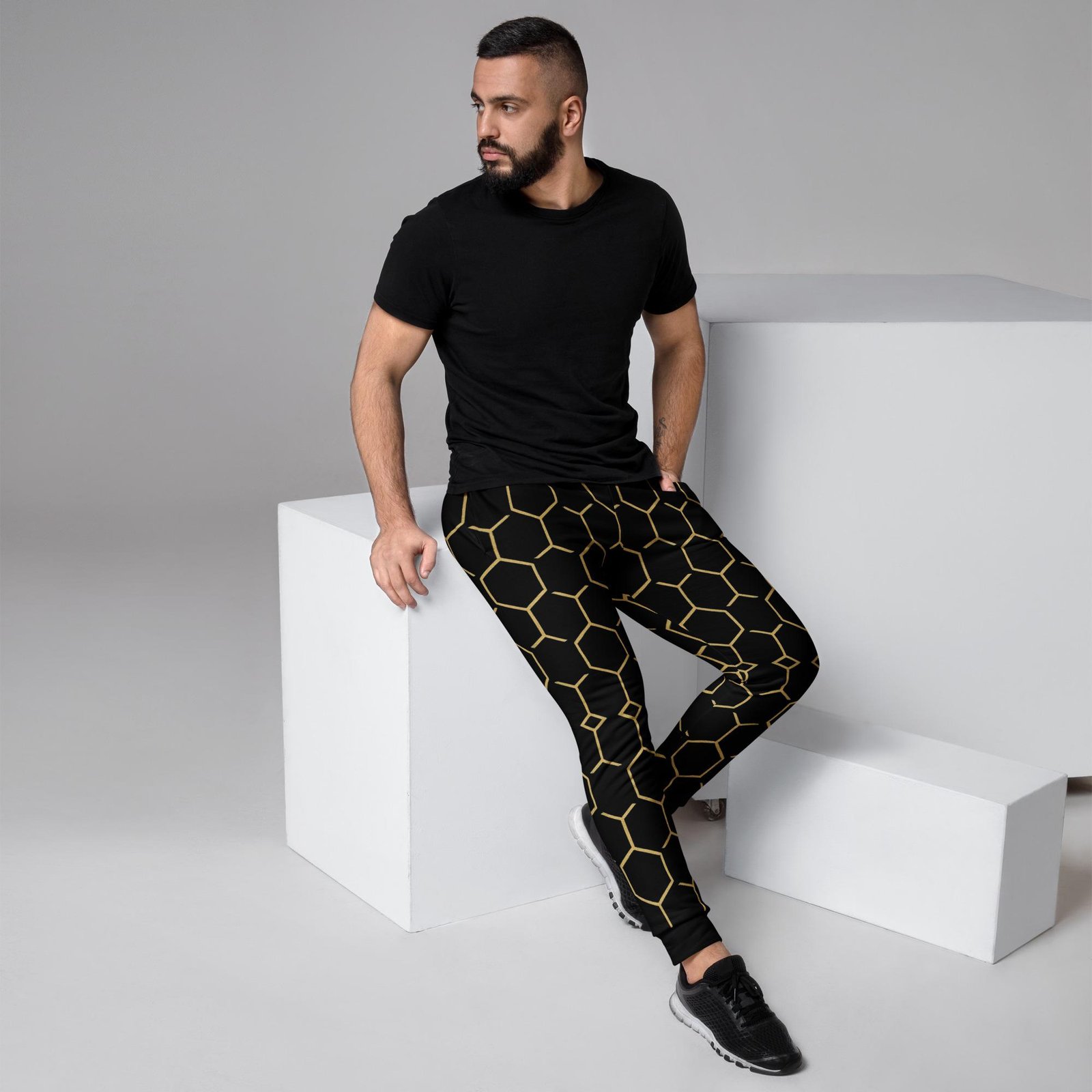 Talishén: Steel Spine Hex Pattern – Men's Joggers – Black & Gold - Image 3