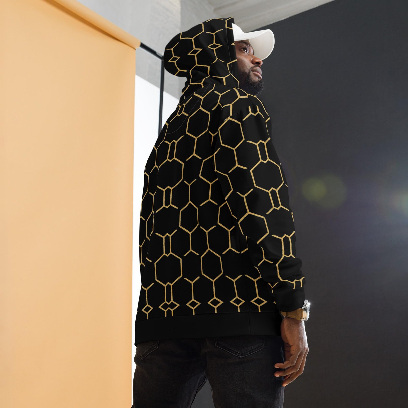 Talishén: Steel Spine Hex Pattern – Unisex Hoodie – Black & Gold - Image 2