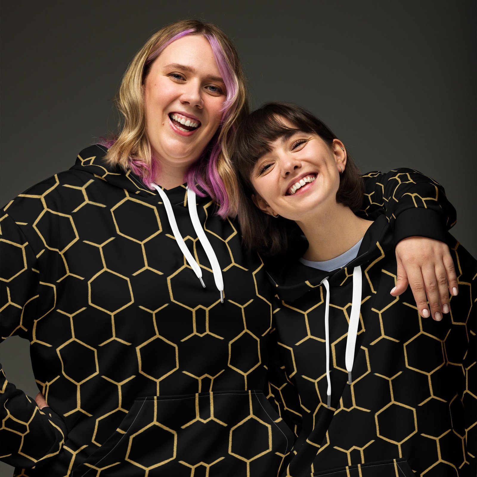 Talishén: Steel Spine Hex Pattern – Unisex Hoodie – Black & Gold - Image 3
