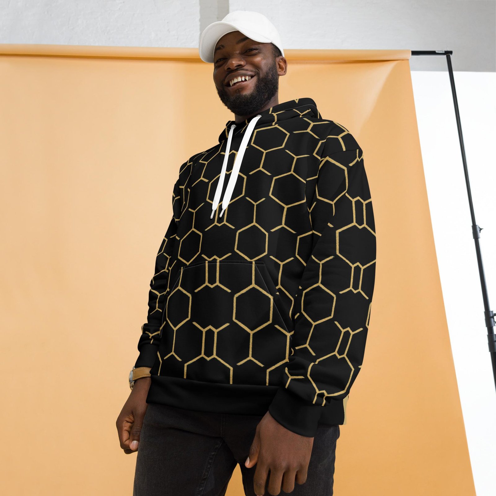 Talishén: Steel Spine Hex Pattern – Unisex Hoodie – Black & Gold - Image 5