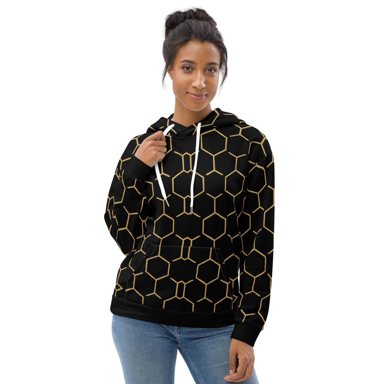Talishén: Steel Spine Hex Pattern – Unisex Hoodie – Black & Gold - Image 6