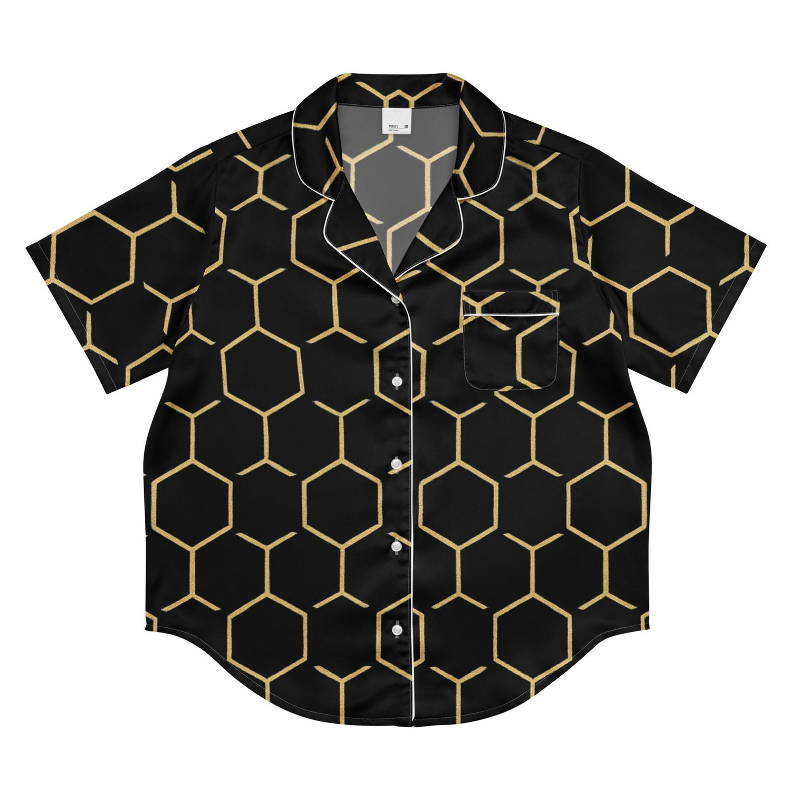 Talishén: Steel Spine Hex Pattern – Women’s short sleeve pajama top – Black & Gold - Image 5