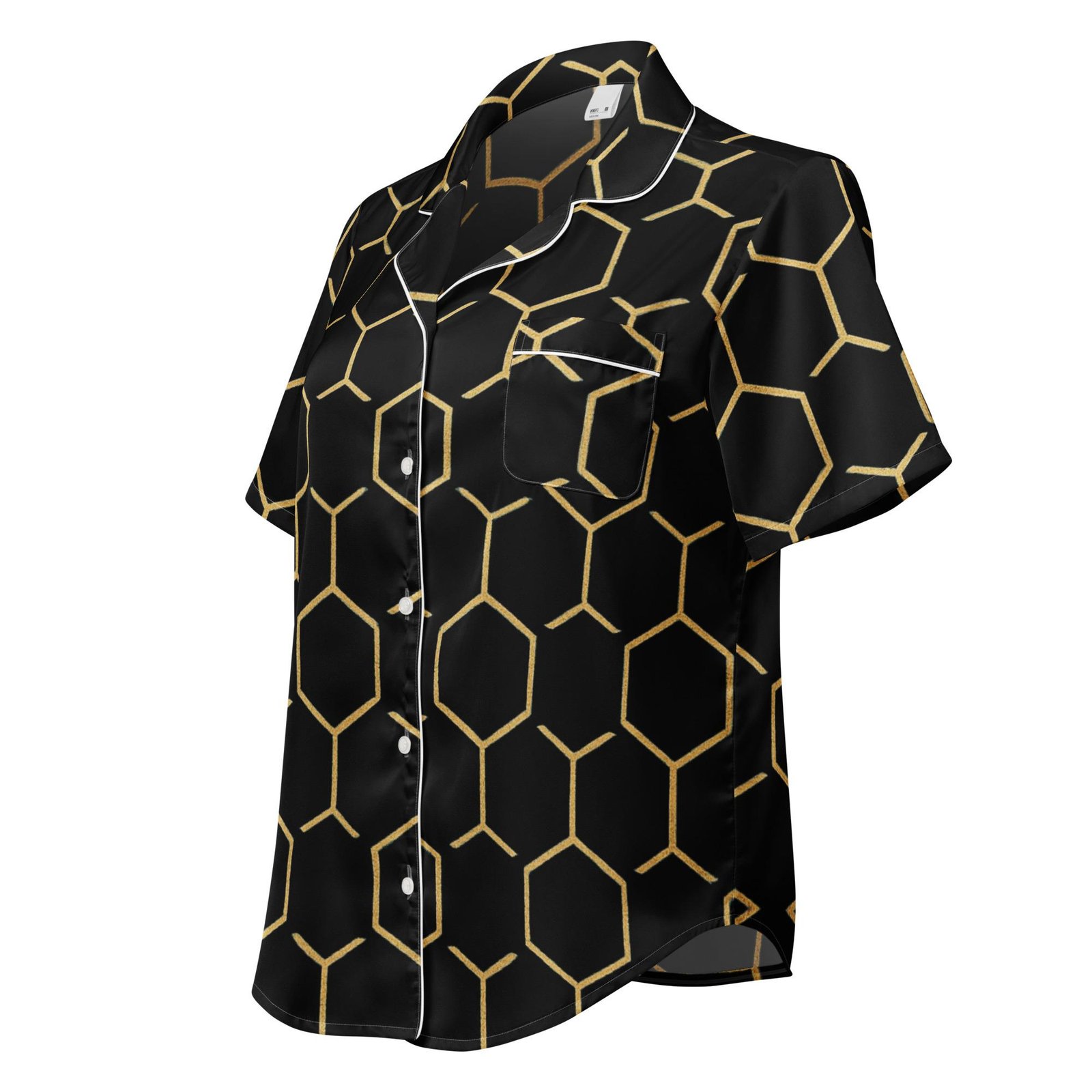 Talishén: Steel Spine Hex Pattern – Women’s short sleeve pajama top – Black & Gold - Image 7
