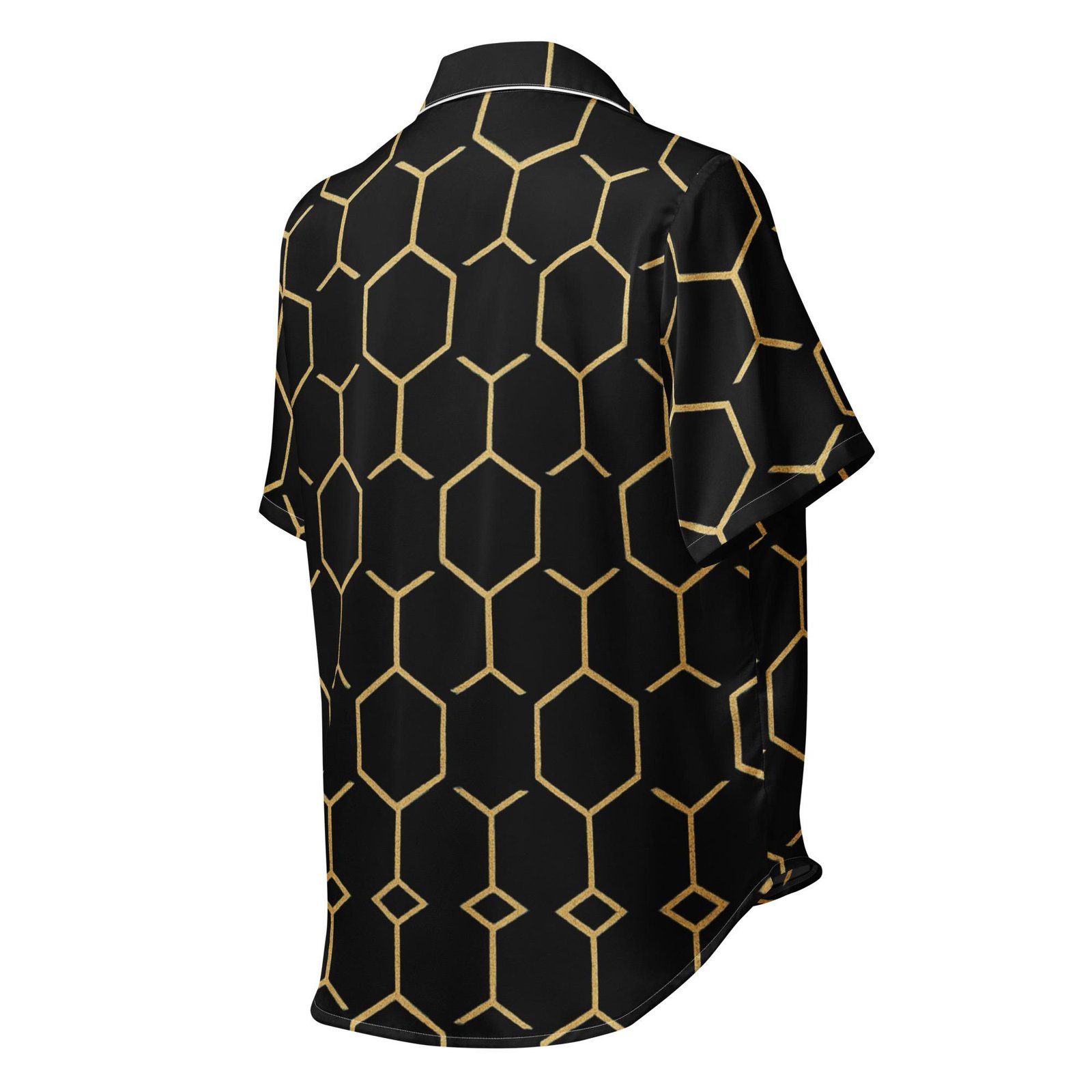 Talishén: Steel Spine Hex Pattern – Women’s short sleeve pajama top – Black & Gold - Image 6